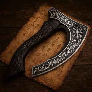 Hacha para Pizza de Acero al Carbono de Alta Calidad Forjada a Mano, Estilo Vikingo, con Mango de Madera Tallada y Funda de Cuero, Venta al Por Mayor - Product Image 3