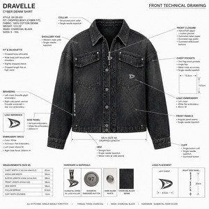 Faded Charcoal Cropped Jean Shacket Slouchy Hip Hop Urbanwear Cotton <b>Shirt</b> With Zipper Metal Buttons - Product Image 6
