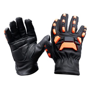 Gants tactiques en cuir à doigts entiers avec rembourrage de protection orange pour hommes, utilisation sportive en plein air - Product Image 1