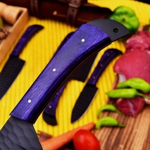 Ensemble de couteaux de cuisine en acier carbone faits à la main, 5 pièces, bois écologique, comprend un couteau de chef, un couteau à découper, un couteau à steak, un couteau utilitaire, étui en cuir - Product Image 4