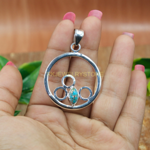 จี้เงินแท้ 925 ประดับพลอยเทอร์ควอยซ์ ทำด้วยมือ |   จี้หินเทอร์ควอยซ์สีน้ำเงินธรรมชาติทรงวงรีแบบวงเปิด - Product Image 5