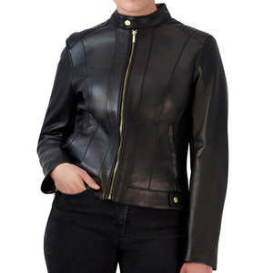 Chaqueta de Cuero Genuino para Mujer, Moda al por Mayor, Cuello Alto, Tejido con Logotipo Frontal, Chaqueta de Cuero de Alta Calidad para Mujer - Product Image 2