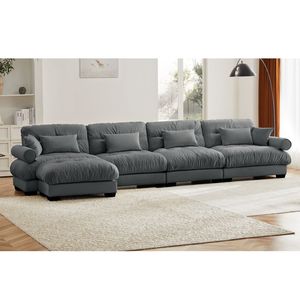 Divano Moderno a L in Velluto, Convertibile, Profondo, 4 Posti, Modulare, Comodo, Imbottito, Angolare per Soggiorno - Product Image 3