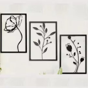 High Standard Metal <b>Wall</b> Sculpture Set Floral <b>Design</b> Minimalist Home Decor Living Room Rectangle <b>Frame</b> Art - Product Image 1