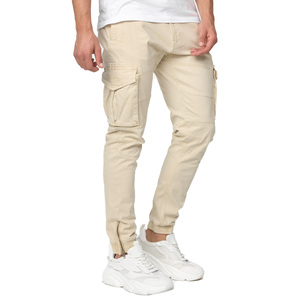 Wholesale Men's Beige Straight Lightweight Cargo Pants Canvas Material Multiple Pockets Elastic Waist Casual Style Winter Wear - Product Image 1
