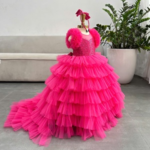 Vestido de fiesta de manga larga con lentejuelas brillantes para niñas de 26 años, con cola desmontable, falda tutú de varias capas y espalda con cordones ajustables. - Product Image 4