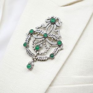 Gold-Plated Emerald and Diamond Unisex Brooches aka Necklaces - Product Image 2