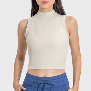 Top Corto de Punto Acanalado con Cuello Simulado, Venta al por Mayor, Moda de Alta Calidad, Básico sin Mangas, Transpirable, Casual, Blanco y Negro Liso para Mujer - Product Image 3