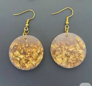 Gold Flake <b>Resin</b> Natural Pearl Drop Earrings Women's Vintage Style Round Dangle Party Jewelry Gold Plated Hooks Fashion - Product Image 4