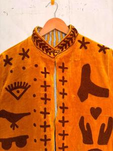Ethnic Mustard Yellow Embroidered <b>Velvet</b> <b>Jacket</b> With Folk Art Pattern Full Sleeve Stand Collar Bohemian Women's Autumn Coat - Product Image 5