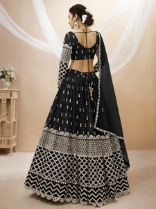 <b>Black</b> <b>Sequined</b> A-Line Bridesmaid Dress With Crop <b>Top</b> And Long Sleeves V-Neck Floor-Length Classic Style - Product Image 3