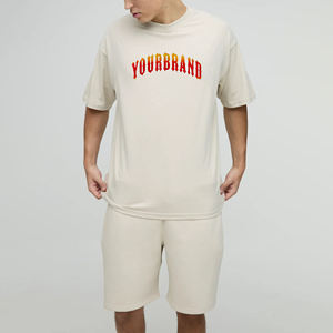 Custom Embroidered Logo Wholesale 2pcs Men's Comfortable 100% Cotton Solid Eco-Friendly Printed Breathable Quick Dry Short <b>Set</b> - Product Image 1