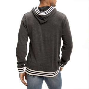 En gros Sweat à capuche universitaire en molleton de coton avec bordure côtelée rayée, poche kangourou, style streetwear et décontracté - Product Image 2