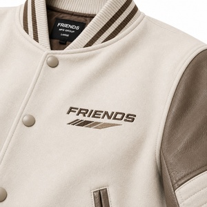 Veste universitaire pour homme, couleur marron crème, col rabattu, style décontracté d'automne, veste universitaire - Product Image 5