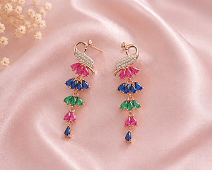 925 Sterling <b>Silver</b> Peacock <b>Dangle</b> <b>Earrings</b> with CZ & Rose Gold Plating Women's Jewelry Handmade Bulk Product Wedding Party - Product Image 5
