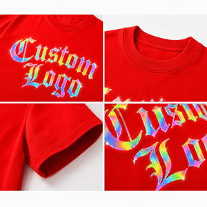 Custom Red Rainbow Reflective Oversized T-Shirt | 100% Cotton Streetwear Graphic Tee Rhinestone | Unisex Custom <b>Logo</b> Short - Product Image 6