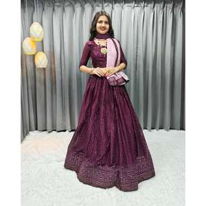 TENDENCIA GEORGETTE BORDADO MUKESH TRABAJO LEHENGA CHOILI CON DUPATTA VINO - Product Image 1