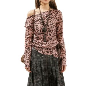 Camiseta Corta de Manga Larga con Estampado de Leopardo Marrón para Mujer, Cuello Redondo, Ajustada, Estilo Casual Urbano, Fabricante OEM Personalizado - Product Image 6
