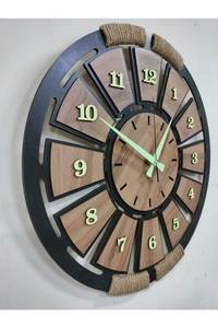 Horloge murale en bois naturel écologique, grande taille, mouvement silencieux, style rustique vintage, décoration d'intérieur pour salon - Product Image 3
