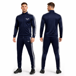 ชุดวอร์มกีฬาผู้ชายแบบกำหนดเอง ปี 2026 สีเทา เสื้อแจ็คเก็ตซิปเต็มตัวและกางเกงจ็อกเกอร์ลายทาง ชุดวอร์มสำหรับออกกำลังกาย วิ่ง และฝึกซ้อม ขายส่ง - Product Image 4