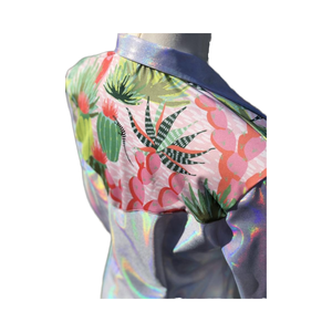 Camisa de competición occidental para mujer Tela de holograma blanco con cactus colorido y diseño suculento" - Product Image 4