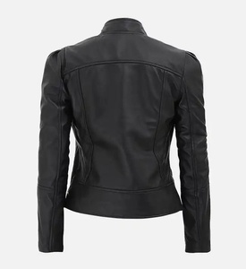 Chaqueta de Motociclista de Cuero PU Negra para Mujer, Cuello Mao, Manga Larga, Cierre de Cremallera, Largo Regular, Ropa de Invierno, Protección UV - Product Image 3