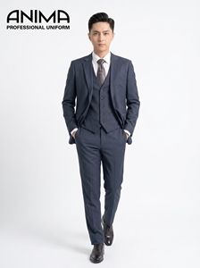 Premium Navy Blue Men’s Wrinkle-Resistant Business Suit Elegant Executive Office <b>Blazer</b> and Trousers <b>Set</b> - Product Image 2