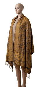 Chal Acrílico para Mujer, Color Marrón Mostaza con Estampado Floral, Cálido, Suave y Ligero, Bufanda Étnica para Uso Diario en Invierno, Estilo Elegante - Product Image 2