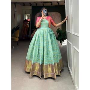 VESTIDO DE TRABAJO DE TEJIDO ZARI DE SEDA FANCY MINT - Product Image 1