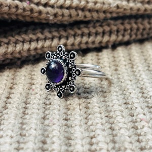 Amethyst <b>Ring</b> <b>Boho</b> Floral Brass <b>Ring</b> 925 Sterling silver Ethnic <b>Ring</b> Oxidized Silver <b>ring</b> for women - Product Image 1
