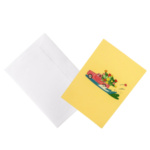 Tarjetas de felicitación 3D florales hechas a mano con un coche rojo vintage y un ramo de tulipanes, tarjeta 3D emergente para el Día de San Valentín - Product Image 5