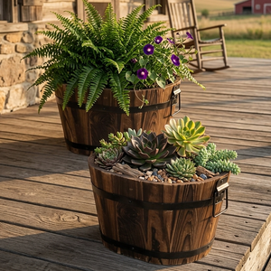 Ensemble de 2 jardinières en bois d'acacia sculpté à la main LAVIHEXCO LV265 pour le rangement d'outils de jardin - Product Image 1