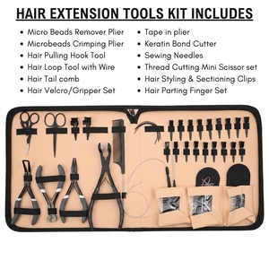 Kit d'installation et de retrait d'extensions capillaires : Pinces micro-anneaux, Outil pour extensions à bandes, Aiguilles à cheveux pour séparation, Ensemble de pinces Velcro - Product Image 2