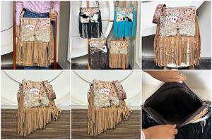 Western 2026 Stylish Hand Tooled Cowhide Leather Fringe Crossbody Bags Handmade Poker Card Design Cowgirl Boho Shoulder Purse - Product Image 3