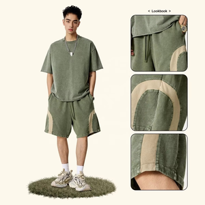 Pantalones Cortos de Chándal Vintage Oversize para Hombre con Bloques de Color, de Pana Lavada de 330GSM, 100% Algodón, de Secado Rápido, con Cordón y Cintura Media - Product Image 4