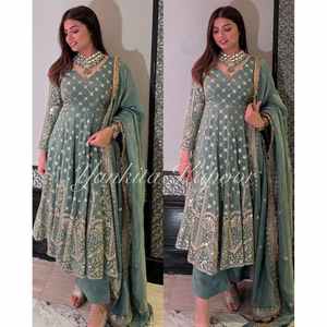 DISEÑADOR GEORGETTE BORDADO SECUENCIA TRABAJO VESTIDO FONDO CON DUPATTA AZUL MAR - Product Image 1