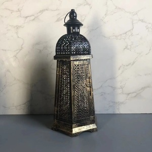 Antique Finish <b>Moroccan</b> Metal <b>Lanterns</b> Set Of 2 Bronze Cutout Design Hexagonal Shape For Home Decoration & Ramadan Lighting - Product Image 5