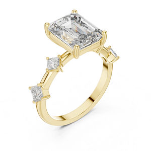 Bague de mariage en or rose 14 carats avec émeraude et diamant de laboratoire de taille princesse pour femme |   Nouveau diamant cultivé - Product Image 3