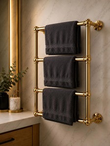 Toallero de Pared de Metal Dorado de 2 Niveles de Lujo para Baño, Hotel y Habitación de Huéspedes, Solución de Almacenamiento Duradera y Elegante para Baño - Product Image 4
