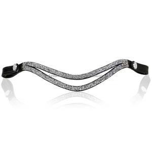 Diadema para Caballo de Cuero Negro con Incrustaciones de Cristales Transparentes Personalizados en Forma de Doble V, en Tallas Completa y Cob - Product Image 1