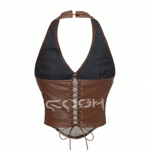 Top Corsé de Piel de Vaca con Pelo, Genuino/Sintético, Marrón, Estilo Halter, Bustier, Estético, Estilo Western, Hecho a Mano, Crop Top - Product Image 6