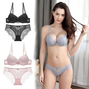 Hot Selling Women <b>Sexy</b> Lace Padded Push-Up Underwire <b>Bra</b> Removable Pads Seamless Bikini Panty Floral Embroidery Breathable - Product Image 2