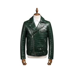 Chaqueta de Cuero con Estampado de Cocodrilo para Hombre, Chaqueta de Motociclista de Cuero Genuino con Patrón de Cocodrilo, Ropa de Invierno, Venta al Por Mayor, Personalizada - Product Image 5