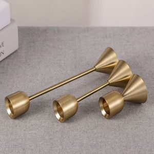 Set of 3 Satin <b>Brass</b> <b>Candlestick</b> U Shaped Head Conical Base New Design 2026 Candle <b>Holder</b> Wholesale - Product Image 3