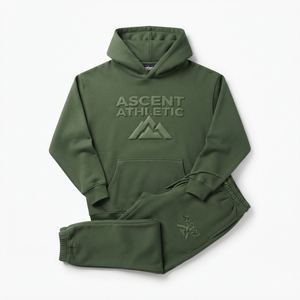 Fournisseur de survêtements deux pièces décontractés en molleton épais avec logo brodé personnalisé, comprenant un sweat à capuche et un pantalon de jogging, style streetwear - Product Image 5
