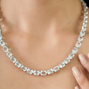 Collar de tenis de plata de ley 925 maciza con gema de aguamarina natural de corte ovalado para mujer, ¡gran oferta! - Product Image 2