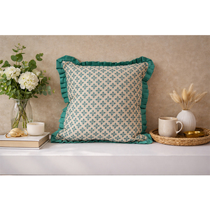Luxury Embroidered 100% Linen <b>Cushion</b> <b>Cover</b> | Printed Ruffle Edge Decorative Pillow <b>Cover</b> - Product Image 1