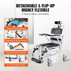 "Modern 17.5in Width Aluminum <b>Shower</b> <b>Chair</b> with Adjustable Roll and Brake" - Product Image 5