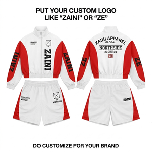 Conjunto Corto Cortavientos de Poliéster Taslon Premium de 120 GSM, Panel Blanco y Rojo, Sublimación Personalizada, Bordado OEM - Product Image 1