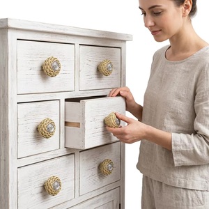 Modern Yellow Bamboo Woven Metal Dresser Drawer Door <b>Ceramic</b> <b>Knobs</b> Pull Handle for Kitchen Bathroom Living Room Home Office - Product Image 3